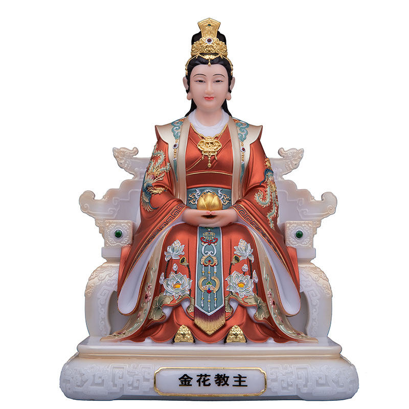 典藏金花教主神像银花夫人汉白玉家用供奉中式金花银花娘娘摆件