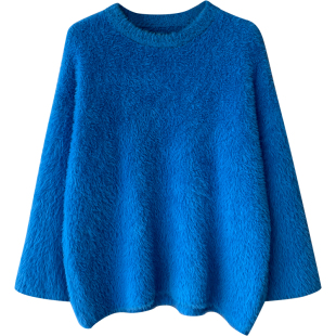 日韩系复古温柔软糯水貂绒毛衣女秋冬休闲百搭慵懒风松弛感针织衫