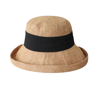 老钱风亚麻渔夫帽大头围大帽檐2025新款防晒帽遮阳大号大码显脸小