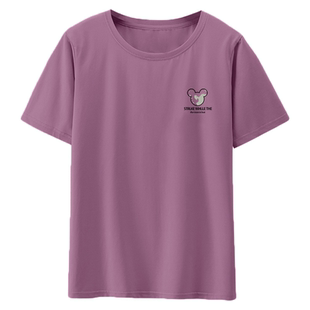 女士宽松大码圆领印花时尚休闲2025新款夏季短袖t恤百搭显瘦上衣