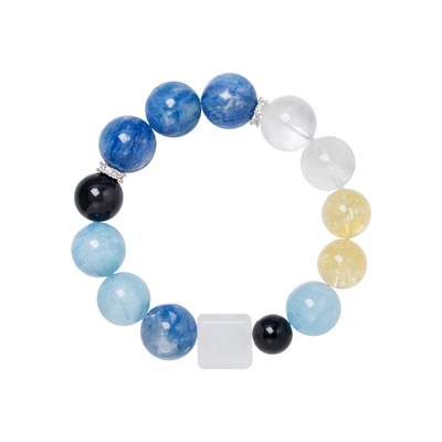 巴西天然蓝晶石海蓝宝手链白幽灵黄白水晶手串招财手串吸米喜补水