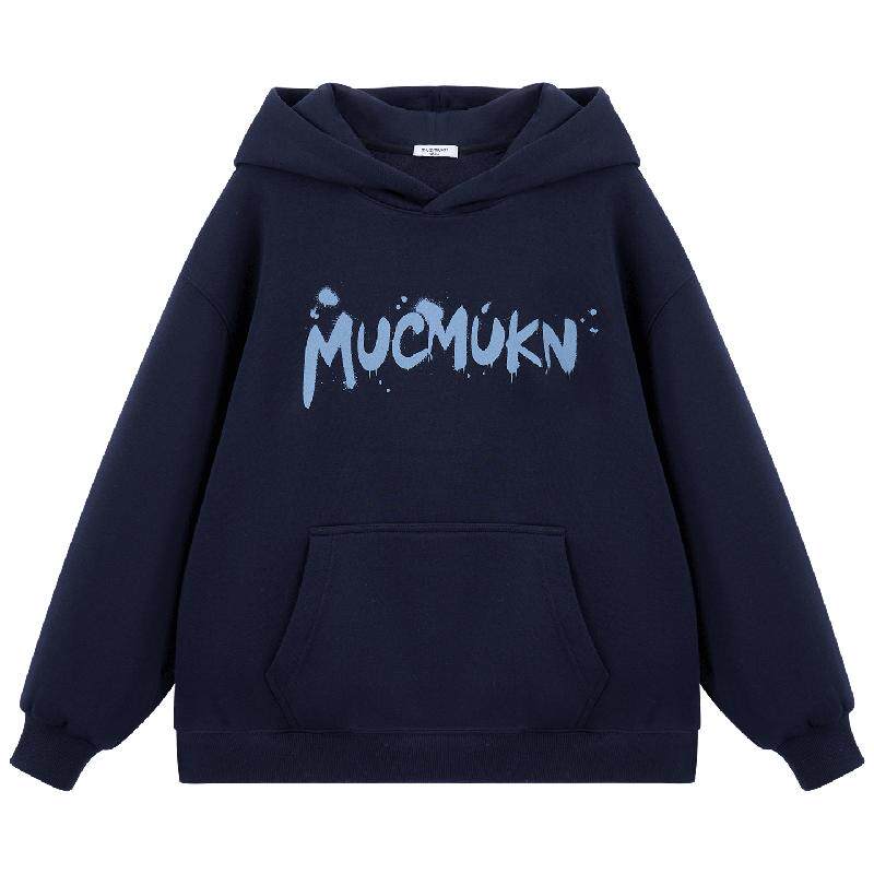 MUCMUKN【街头涂鸦】磨毛亲肤棉一体绒泼墨印花连帽卫衣男童26冬