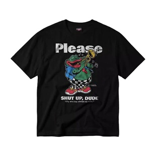 QT8 GARMENTS LB Shut Up Frog 水洗T恤（黑色）韩国官网直邮进口