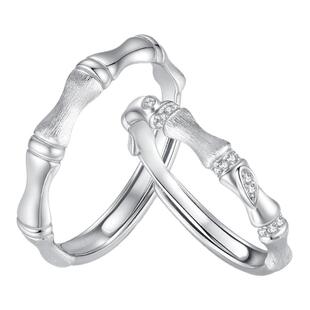 周大生青梅竹马情侣对戒纯银S925竹节活口食指戒指生日礼物送女友