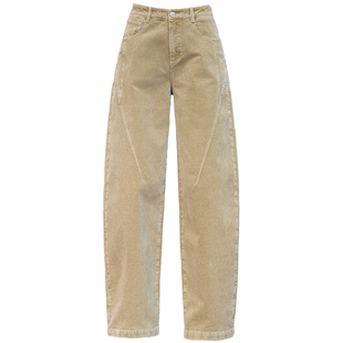 卡其色灯芯绒裤子女2025新款秋冬季条绒裤加绒休闲裤小个子弯刀裤