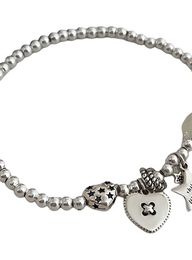 S925纯银爱心星星串珠手链女