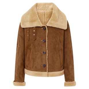 朗姿大翻领设计感颗粒羊毛仿皮草外套女气质高级感2025年冬季新款