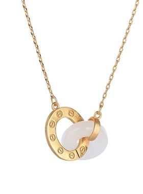 宫廷设计古法金仿和田玉圆环项链