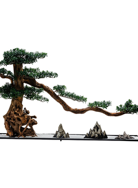 新中式风迎客松盆景山水工艺品