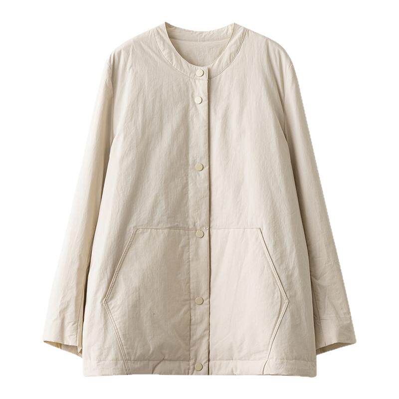 梭家|素日|新雪丽棉服高效保暖 杏灰色薄款春季女士棉外套宽松