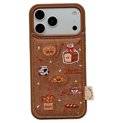 MoreRex ins秋冬可爱棕色刺绣咖啡吐司适用苹果17手机壳iphone16promax新款15pro全包14防摔保护套13创意17女