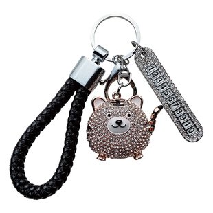生肖虎年镶钻精致高档汽车防丢钥匙扣挂件可爱女神号码牌包包挂饰