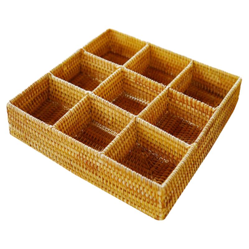 越南藤九宫格托盘餐具火锅配菜盘拼盘围炉煮茶点心分格糖果干果盒