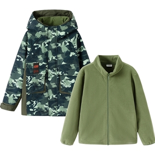 巴拉巴拉男童棉服大童三合一摇粒绒中长款外套秋冬童装儿童加厚潮