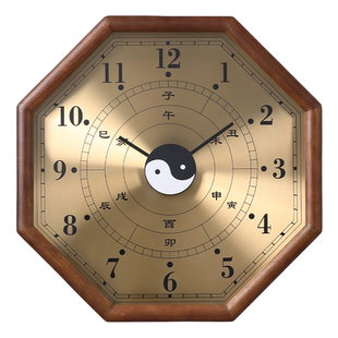 太极八卦新中式挂钟客厅2026新款钟表家用实木表挂墙时钟石英钟