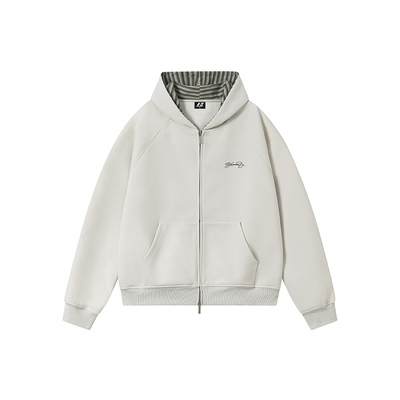 FORNINES条纹拼接刺绣连帽卫衣男女情侣装上衣双拉链开衫春季外套