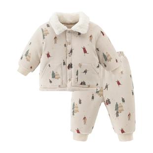 乖奇熊男女宝宝加厚棉衣棉裤冬装保暖婴幼儿夹棉两件套装抗菌外穿