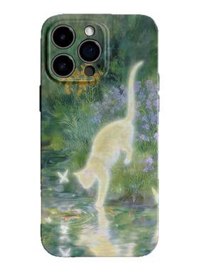 【仲夏之夜】花丛倒影猫咪适用iPhone16/15promax手机壳华为pura70小米15pro畅享70vivoS19软iqooneo10苹果14