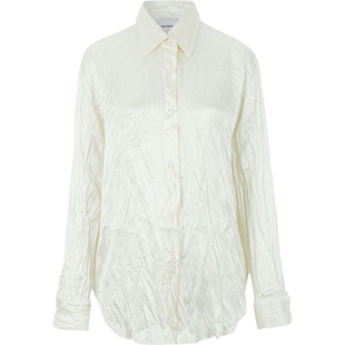 【折扣】HALFBOY女士褶皱丝缎白色衬衫