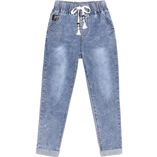 2025春夏款高腰牛仔裤女翻边百搭八分裤弹力修身女士休闲铅笔中裤