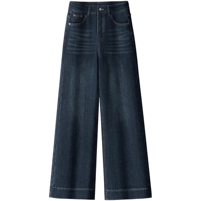 浅蓝色加绒阔腿牛仔裤女秋冬新款