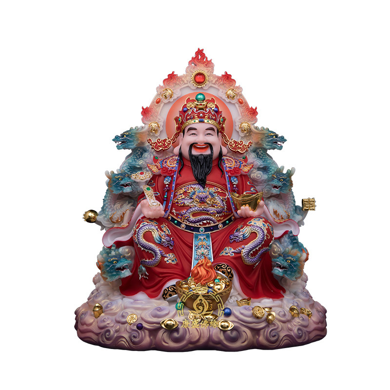 九龙财神聚宝盆财神爷像摆件