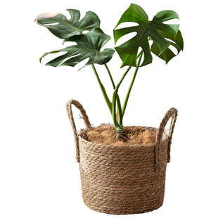 掬涵简约藤草编花盆编织花篮落地大花盆套龟背竹植物装饰套编织筐