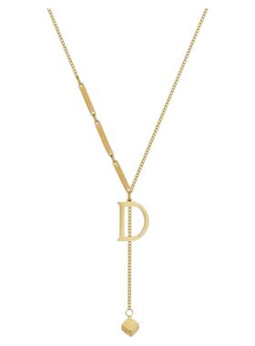 不掉色钛钢D字母长款毛衣链