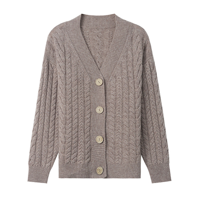 恒源祥100纯羊绒衫V领针织开衫女