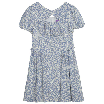 镂空碎花泡泡袖连衣裙