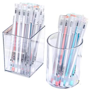 得力透明笔筒收纳盒学生儿童男孩女孩桌面笔盒大容量超大办公室多功能化妆刷高颜值ins风亚克力简约杂物笔桶
