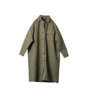 桑妮库拉/Sunny clouds落肩衬衫款缩绒感大衣豆绿色外套