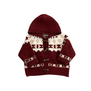 男童冬款新年红色连帽针织开衫女宝宝韩版加厚保暖毛衣婴儿拜年服