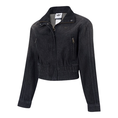 Adidas阿迪达斯三叶草短款牛仔外套女装2026春季款立领夹克KD3918