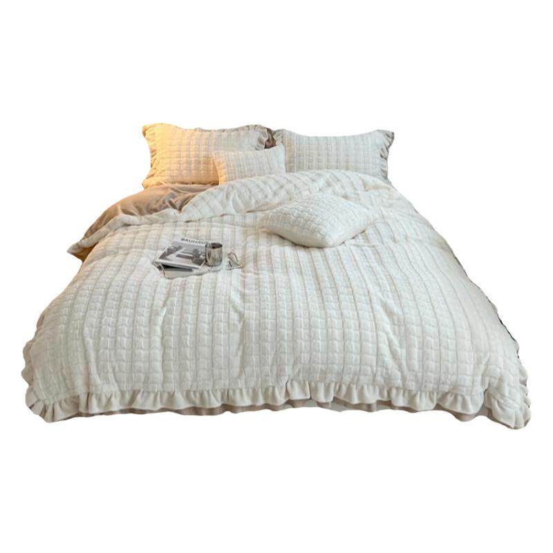 撸猫感~獭兔毛牛奶绒四件套冬季珊瑚绒加厚双面绒公主风床上用品4