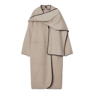 【现货】NOTHING WRITTEN大衣女羊毛混纺可拆卸围巾风衣毛呢外套