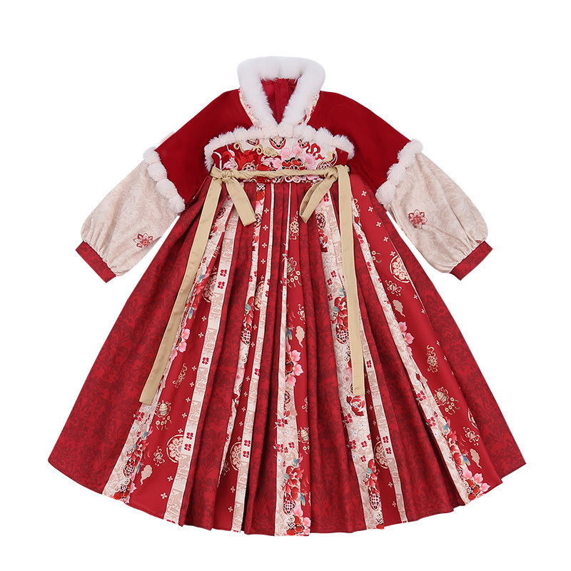 拜年服女童汉服冬季儿童新年唐装2025新款国风冬装加厚喜庆过年服