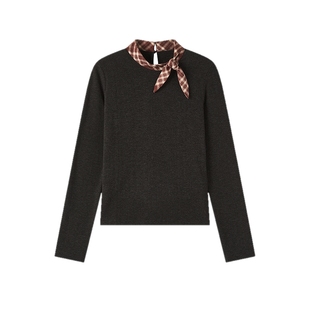 飞鸟和新酒设计感灰色长袖T恤女2025冬季新款内搭绒感保暖上衣