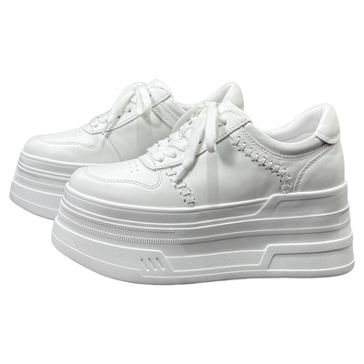 巨好看欧货真皮编织小白鞋女2026新款欧洲站白色增高厚底松糕潮鞋