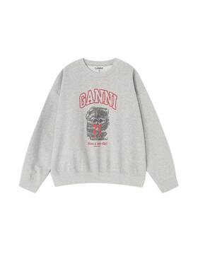 【甄选折扣】GANNI女装 灰色小猫宽松休闲风连帽卫衣 A1060016920