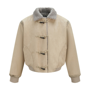 OaOO羊羔毛麂皮翻领外套百搭休闲保暖秋冬夹克男女同款