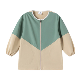 儿童防水防脏罩衣可定制薄款长袖拉链画画羽绒服男女宝宝罩衫围裙