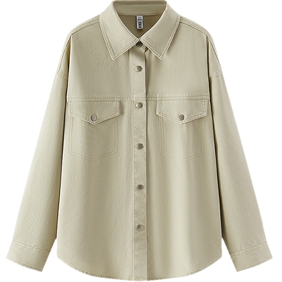 森马oversize磨毛中长款衬衫女