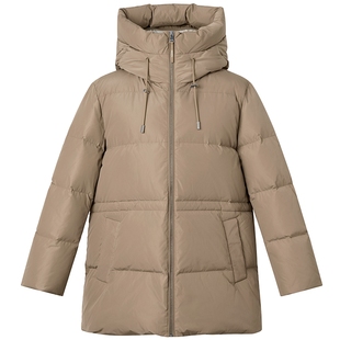 Hazzys哈吉斯连帽宽松羽绒服女秋冬季时尚休闲通勤保暖抽绳外套潮