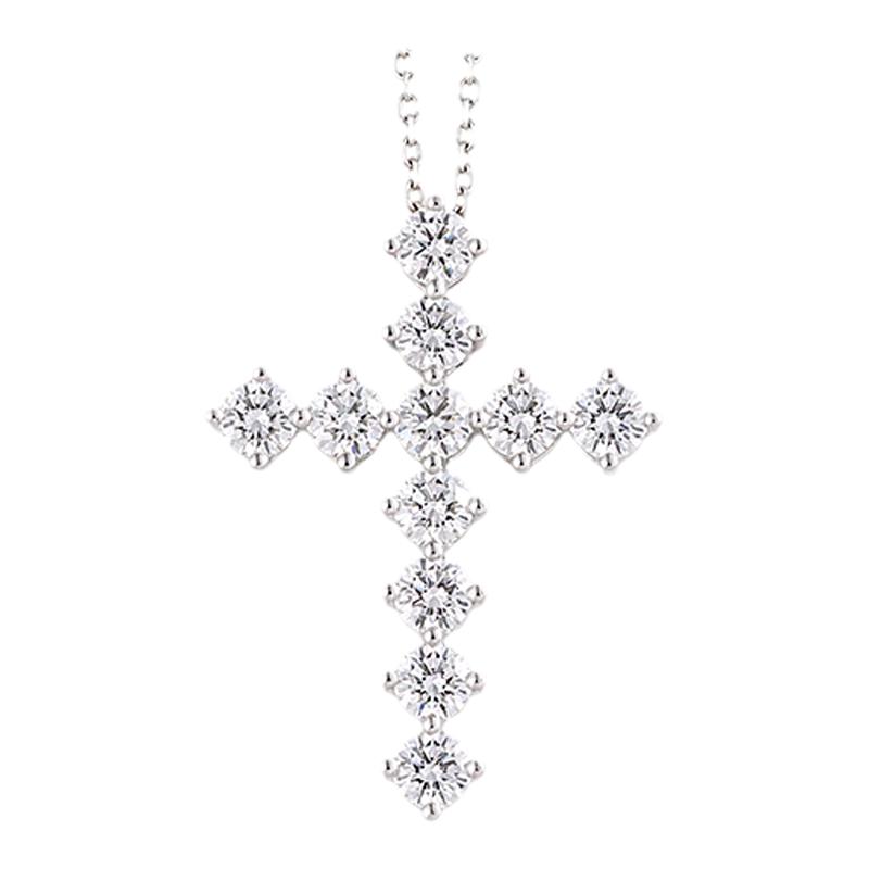 芮爱VRAI 十字架圆钻项链钻石项链真钻培育钻石毛衣链情侣链
