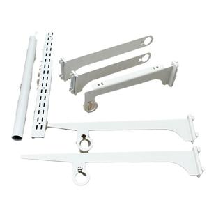 金属衣帽间AA柱配件 白色双卡脚圆管两用挂衣杆托臂层板置物支架