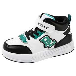 百丽童鞋女童加绒运动鞋冬季保暖软底休闲鞋男童时尚百搭高帮板鞋