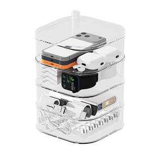 数据线收纳盒桌面可旋转手机充电器整理神器理线器透明多层集线盒