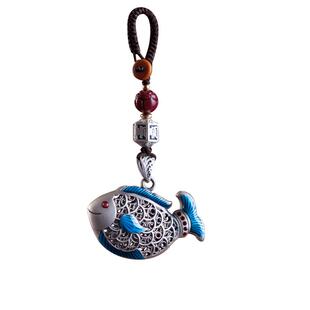 999纯足银鱼锦鲤汽车钥匙扣挂件饰吊坠绳链本命年男女高档礼物品