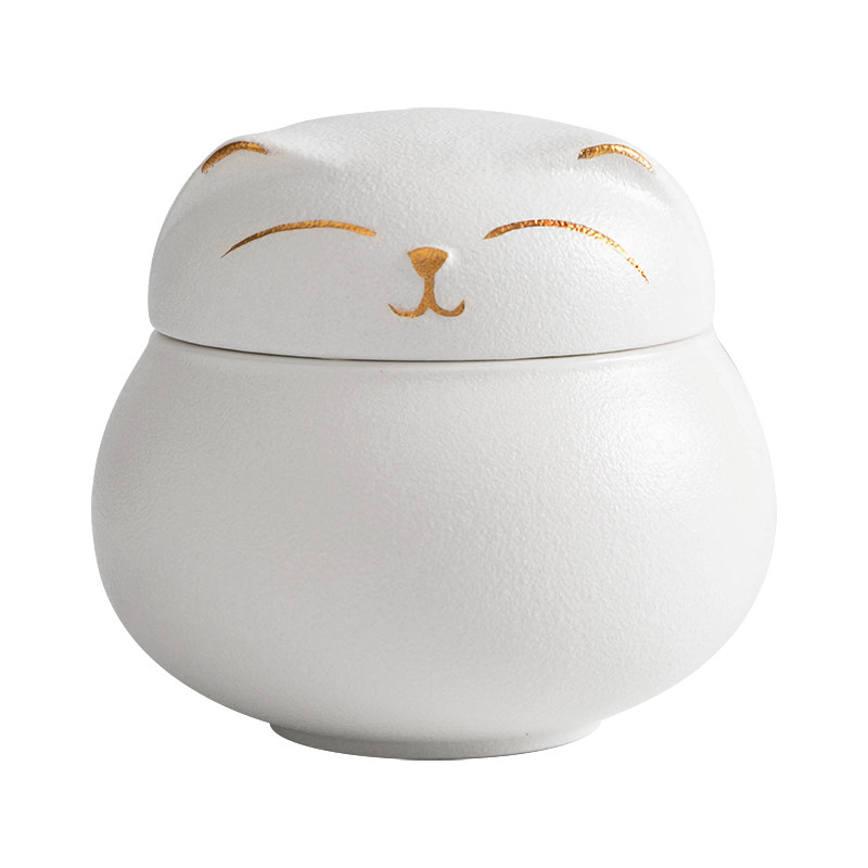 叁旬招财猫茶叶罐陶瓷家用精品小号储茶罐创意高档摆件防潮密封罐